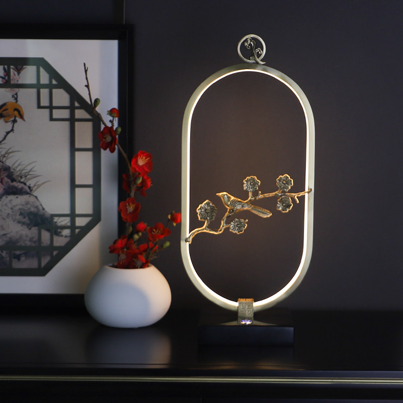 Table lamp bedside lamp Chinese style bedroom living room all copper retro creative simple classical birds and flowers new Chinese table lamp