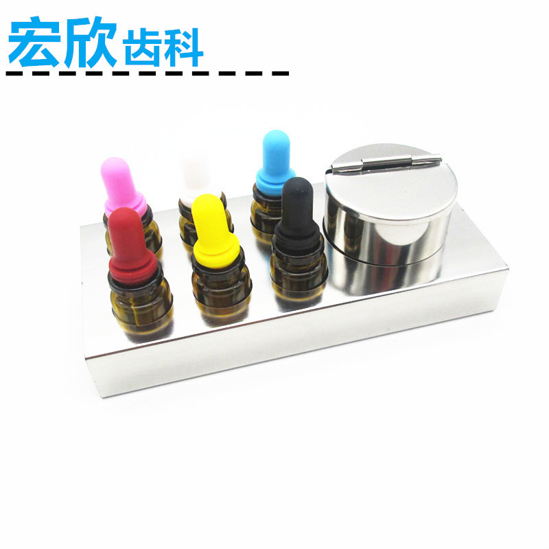 牙科滴瓶6组滴瓶玻璃滴瓶套装彩色硅胶帽滴瓶滴瓶 药水管理瓶滴瓶
