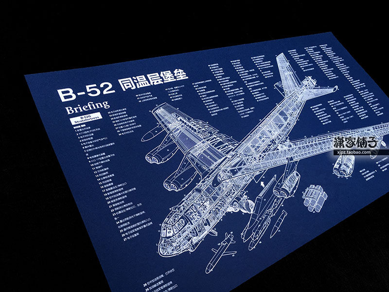B52 B-52 U.S. military air fortress strategic bomber blueprint structure diagram poster decoration painting