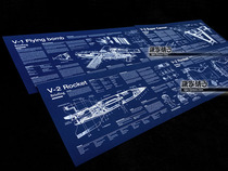 World War II German V1 V2 missile space rocket missile V3 structure diagram(collection)Blueprint poster decorative painting