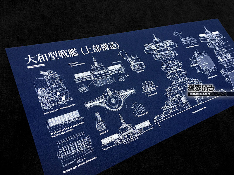 World War II Yamato Battleship (10) World of Warships Bridge Structure Map Blueprint Poster Decorative Painting