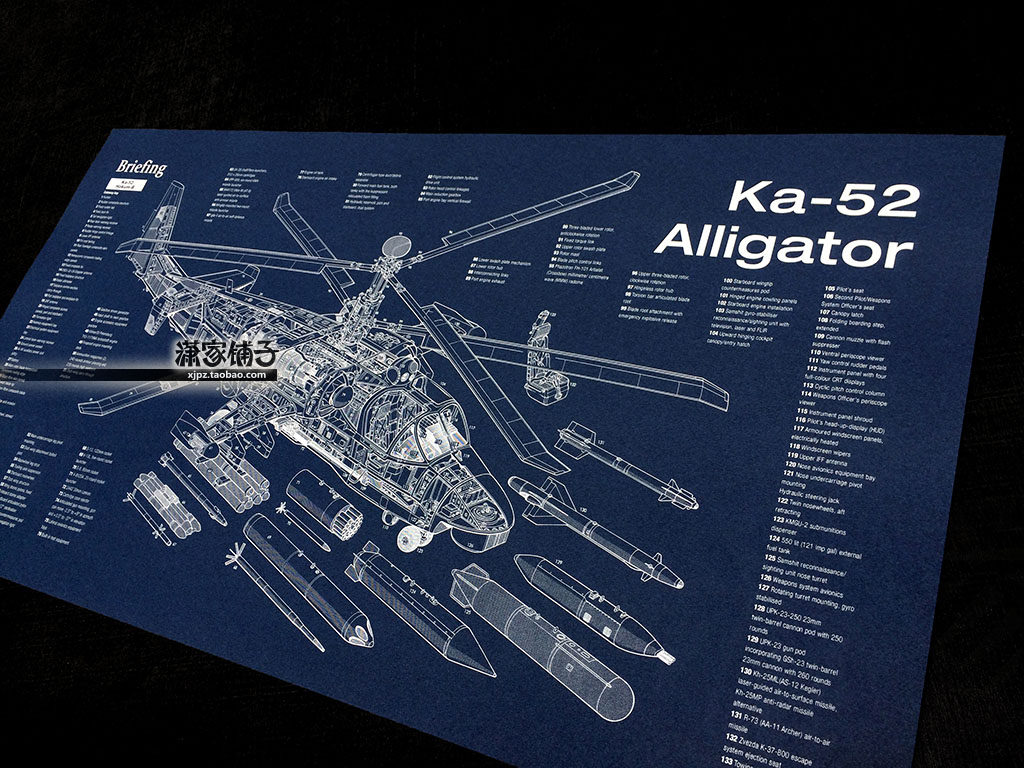Ka-52 Card 52 Alligator Ka52 Gimmick Armed Helicopter Structural Drawing Blueprint Poster Decorative Painting