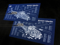 AW EH-101 Grey-backed Falcon Shipborne Helicopter (Set) Structure Diagram Blueprint Poster Decorative Painting
