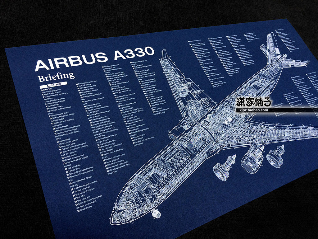 Airbus A330 large aircraft European civil aviation wide-body airliner cross-sectional structural drawing blueprint painting poster decoration