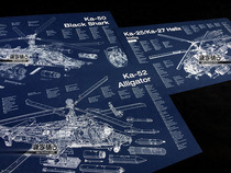 Ka29 Ka50 Ka52 Shipborne Early Warning Armed Helicopter Set Blue Drawing Poster Decorative Painting