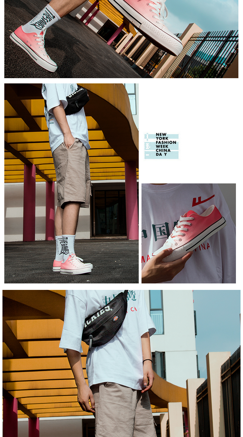 Kéo lại giày blast nam và nữ giày gradient màu graffiti giày vẽ tay đào đào vải canvas giày sneakers - Plimsolls giày sneaker nữ