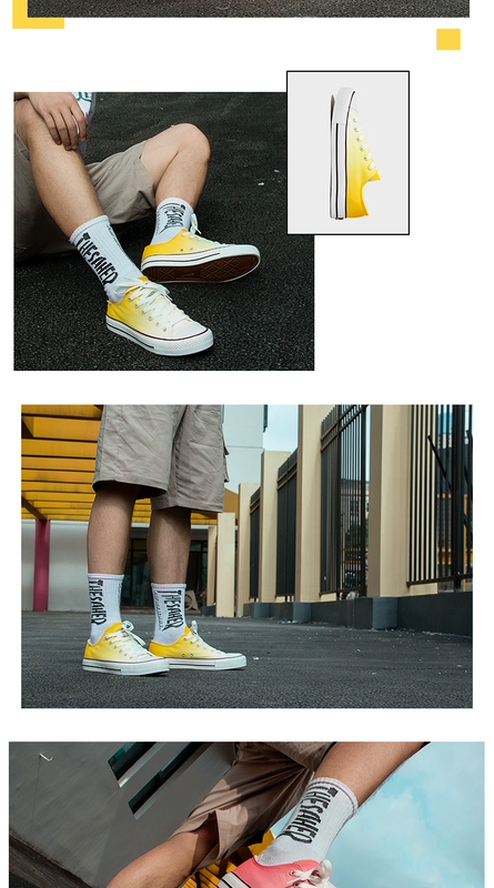 Kéo lại giày blast nam và nữ giày gradient màu graffiti giày vẽ tay đào đào vải canvas giày sneakers - Plimsolls