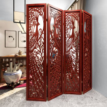Modern simple peacock double-sided living room entrance cabinet wooden partition shelf screen decoration shelf folding screen seat screen