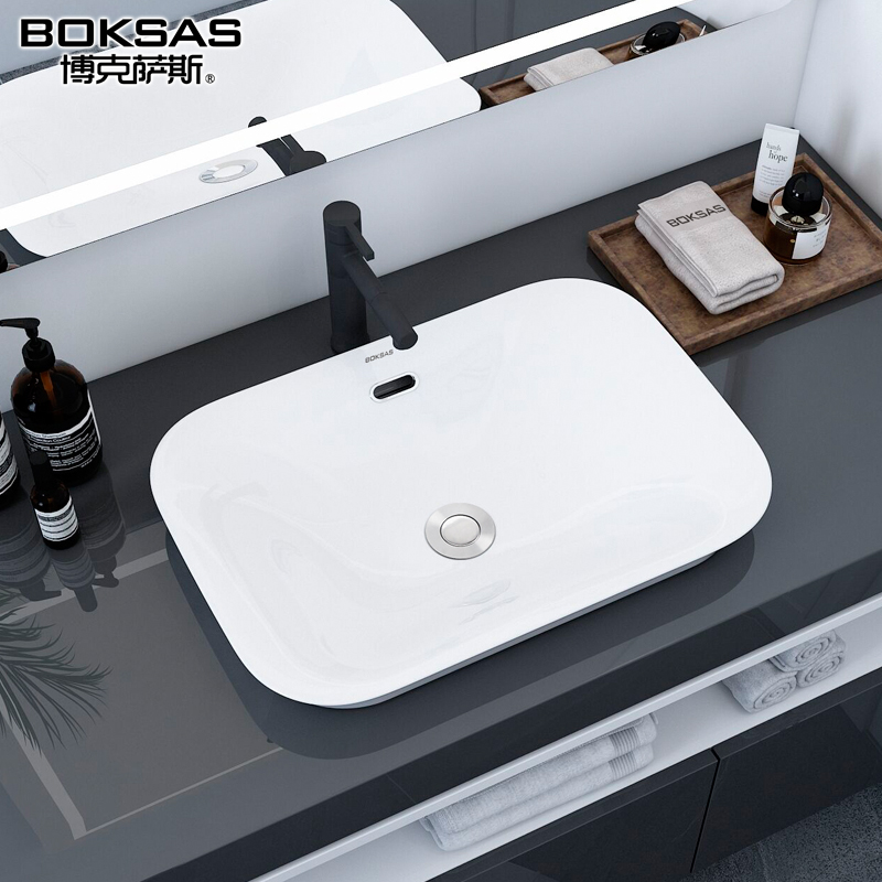 Boxas Square Half Built-in Countertop Central Basin Washbasin Ceramic Countertop Upper Basin Upper Basin Upper Basin Upper Balcony Basin