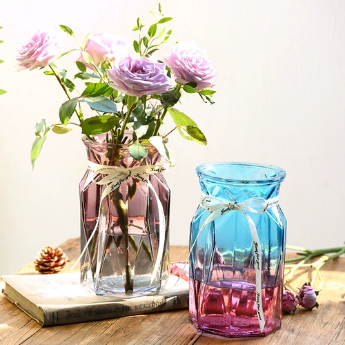 Европейская простая стеклянная ваза Прозрачная цветовая квадратная гидропонная бамбуковая бамбука Гуаньян
