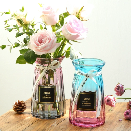 Европейская простая стеклянная ваза Прозрачная цветовая квадратная гидропонная бамбуковая бамбука Гуаньян