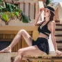 Nhật Bản mua bikini nửa áo ngực đen Quần bơi Hàn Quốc mỏng mm phần váy đôi quần áo đi biển đi biển - Bikinis đồ tắm biển nữ cao cấp