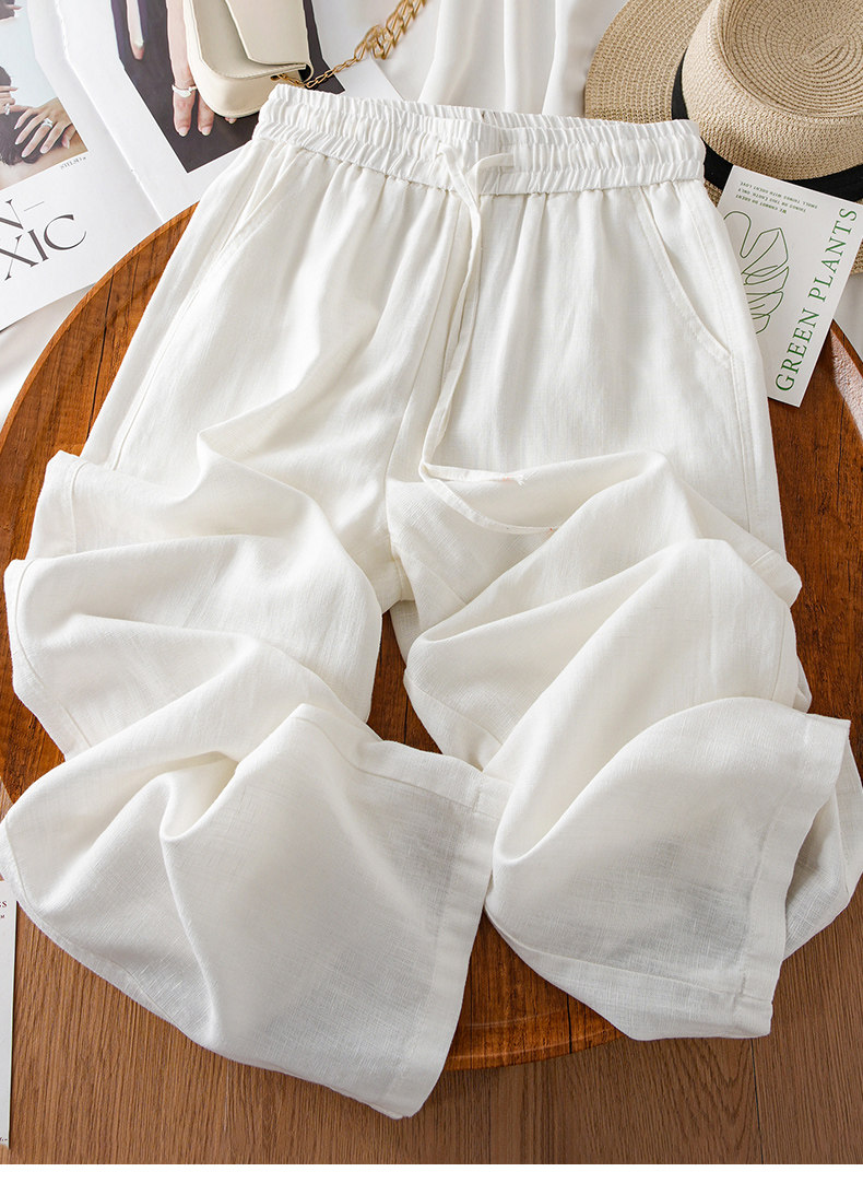 粉色山本裤女2025新款夏薄款天丝亚麻长裤抽绳系带垂感宽松阔腿裤详情11