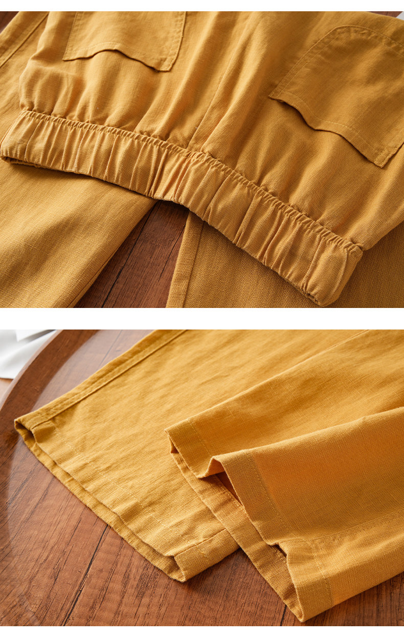 粉色山本裤女2025新款夏薄款天丝亚麻长裤抽绳系带垂感宽松阔腿裤详情14