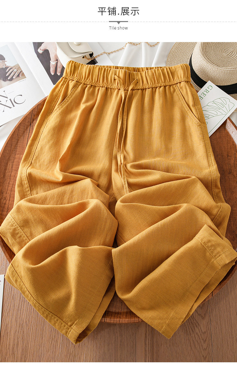 粉色山本裤女2025新款夏薄款天丝亚麻长裤抽绳系带垂感宽松阔腿裤详情9