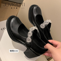 British small leather shoes womens retro thick heel shoes 2022 new autumn Japanese crystal ice flower Mary Jane loafers