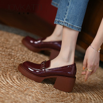JOVKATTI High Heels Woman 2023 New Spring Rough Heel Shoes Thick Primer Leather Leather Shoes