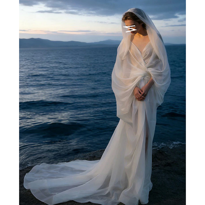 Cool and Elegant Pleated Batwing Sleeve Loose Multi-Wear Blouse Dress with a Fairy-Like Slimming Effect and Cross V-Neck with a Trailing Hem