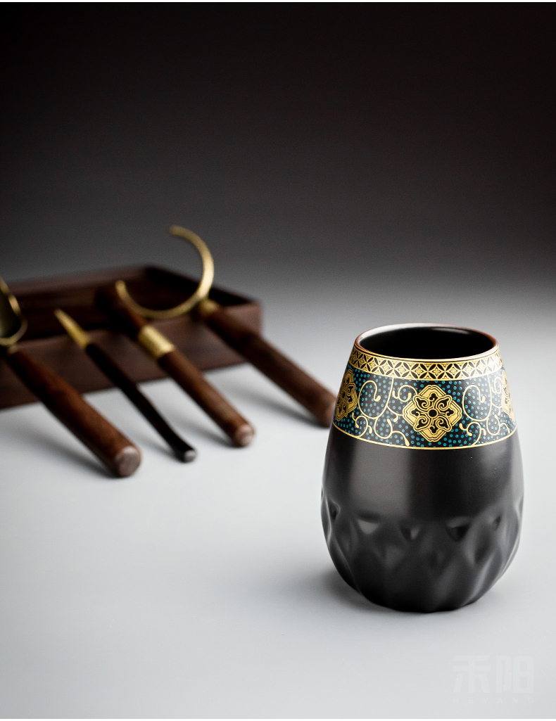 Send Yang retro gold tea six gentleman 's suit household ceramic tea set tea tray parts kung fu tea tea art