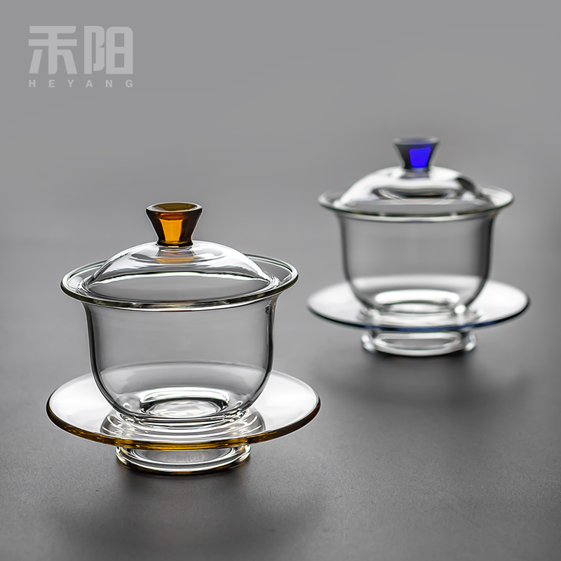 Send Yang regnant tureen large transparent heat - resistant glass hand grasp the teapot kung fu tea tea three to worship the bowl