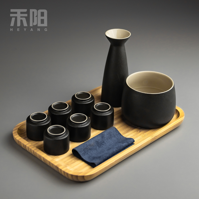 Send Yang Japanese black pottery temperature wine pot clear wine wine suits for the and hip hot hip ceramic bottle glass