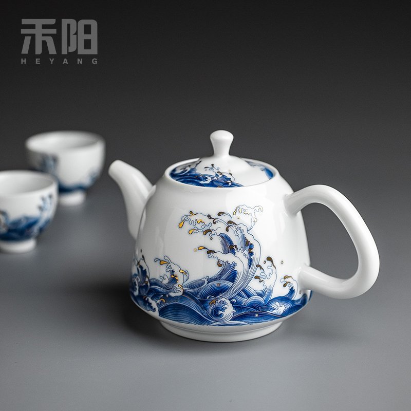 Send Yang mare undarum pentium ceramic teapot large teapot blue small single pot of household of Chinese style kung fu tea set the teapot