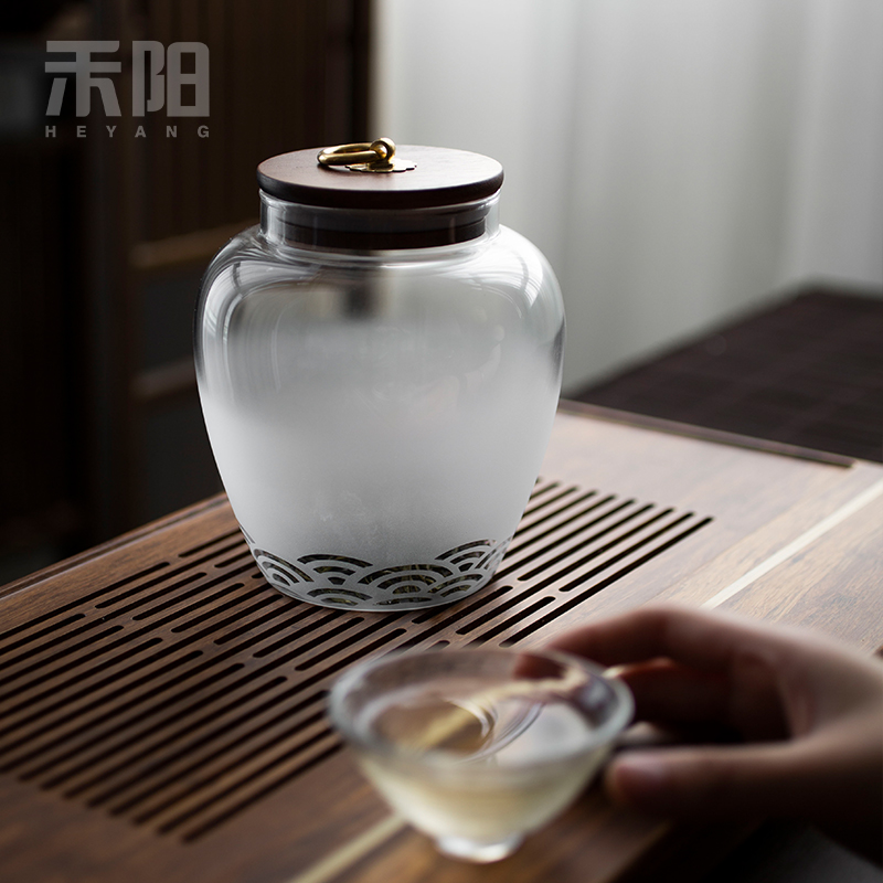 Send Yang acacia wood glass tea pot seal moisture trumpet tea tea storage tanks warehouse storage tank