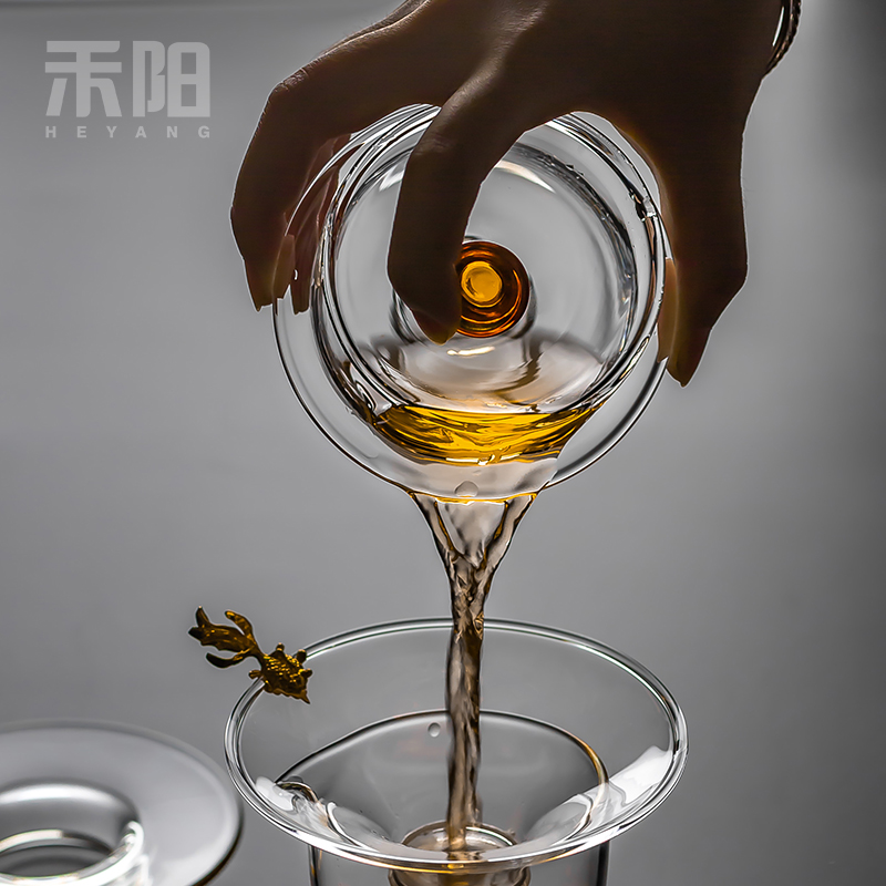 Send Yang regnant tureen large transparent heat - resistant glass hand grasp the teapot kung fu tea tea three to worship the bowl