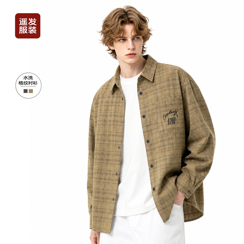 Yaofa 2026 Early Autumn New Washed Plaid Shirt Lapel Jacket Spring and Autumn Men's Plaid Casual Coat Yaofa 2026 Early Autumn New Washed Plaid Shirt Lapel Jacket Spring and Autumn Men's Plaid Casual Coat