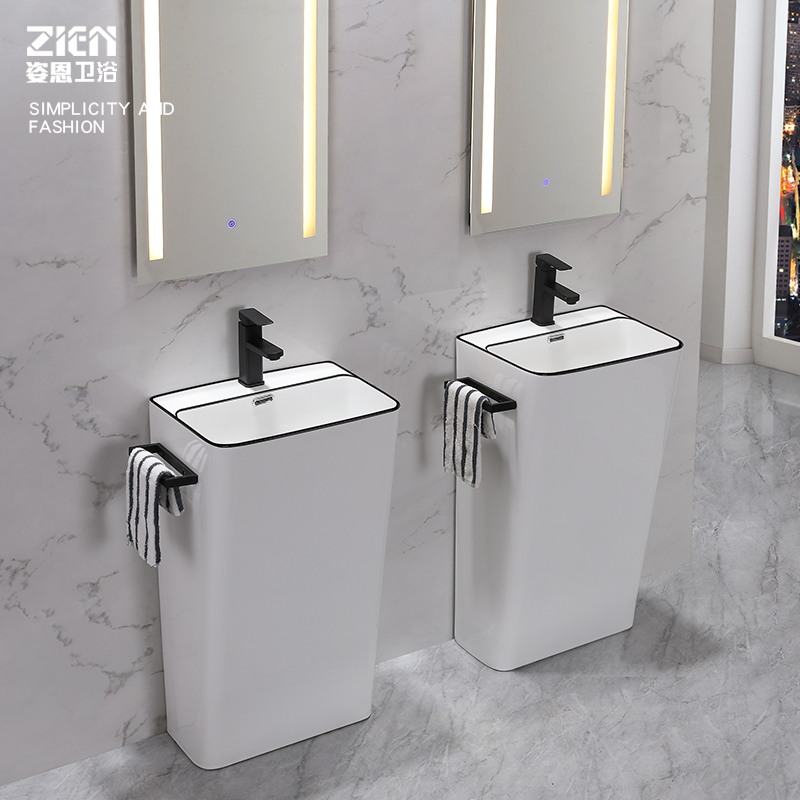 Post-column washbasin home balcony integrated floor-style washbasin Hotel Ceramic Face Basin Narrow long column basin