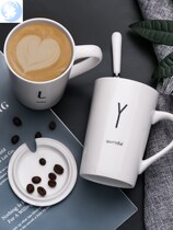 Cup advanced sense with lid Cup micro girl creative personality ceramic mug spoon drinking water trend couple men and women