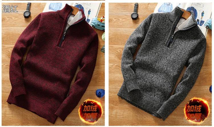 Áo len nam mùa xuân và mùa thu cao cổ áo len dày cộng với áo len nhung ấm áp XL cổ áo cổ áo mùa đông - Cardigan ao len nam