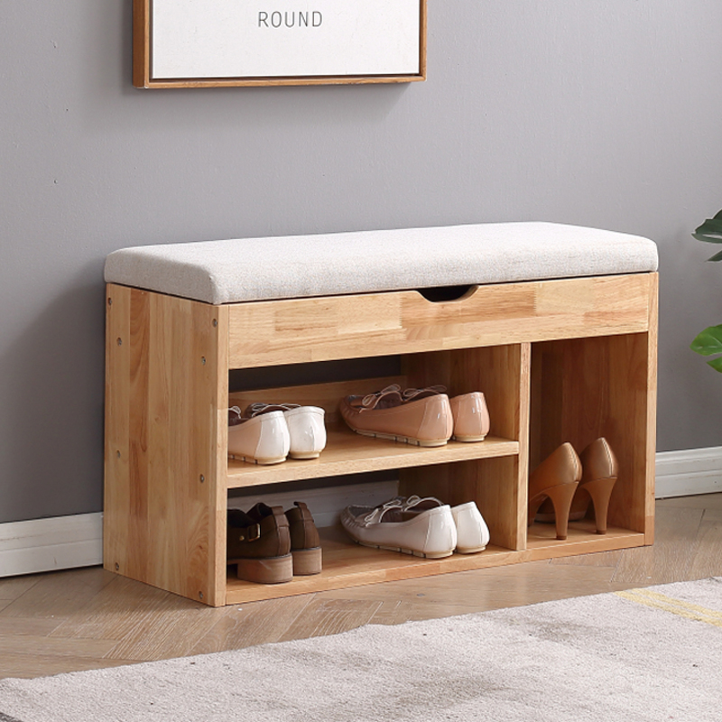 Solid wood shoe changing stool home door can sit Nordic modern shoe cabinet multi-functional shoe rack wear shoe stool soft bag cushion - Taobao