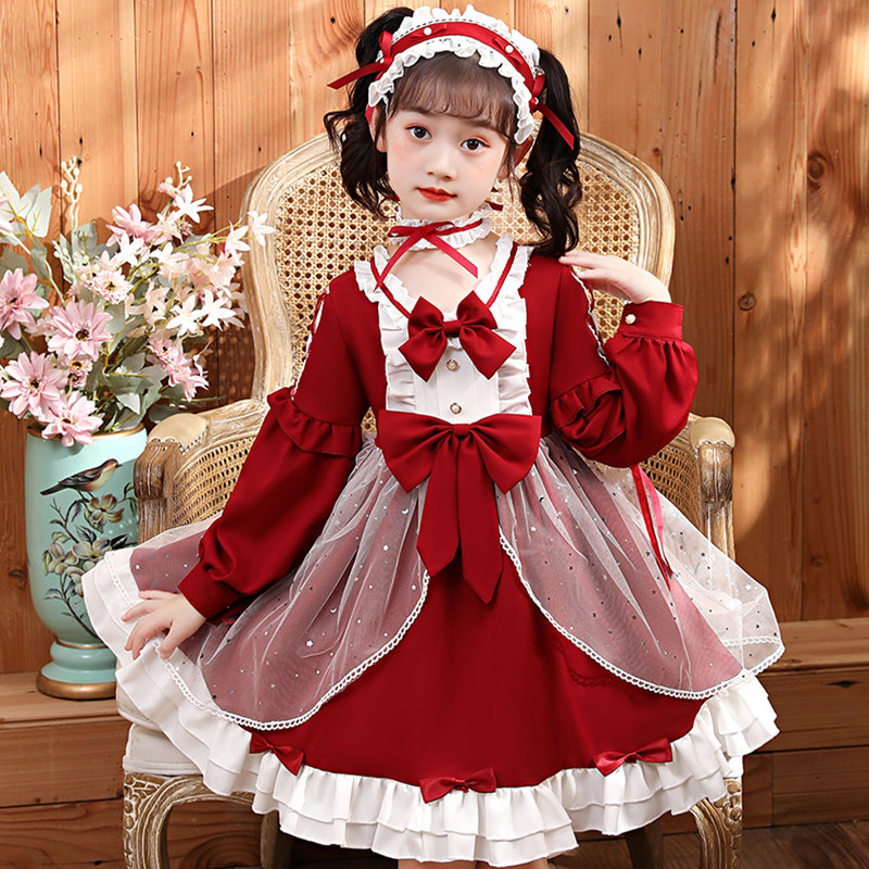 Girls Lolita plus velvet princess dress primary school students lolita dress Lolita skirt New Year's dress children's clothing