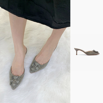  MANOLO BLAHNIK GOLD RHINESTONE SQUARE BUCKLE LOW-heeled SLIPPERS POSITIVE SIZE 220-0612-0001