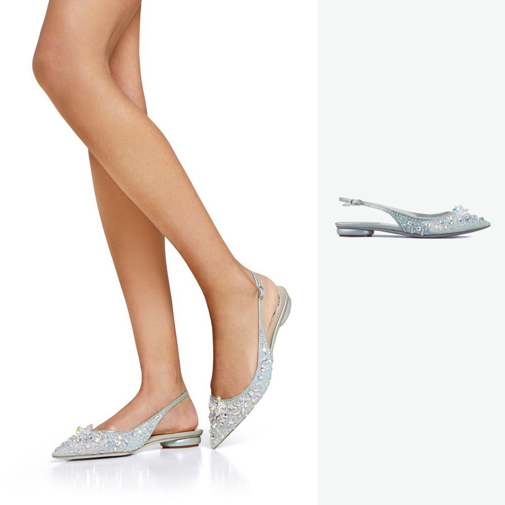 RENE CAOVILLA BLUE RING DRILLING JEWEL FLAT BOTTOM SANDAL POSITIVE CODE C10935-015 -PI014148