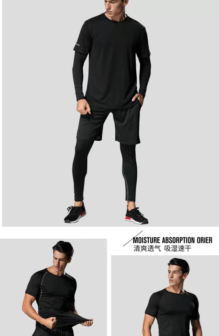 Quần áo thể dục phù hợp với quần áo bó sát nam mùa xuân và mùa thu quần áo bóng rổ thấm mồ hôi mồ hôi mùa xuân và buổi sáng mùa thu chạy đêm năm mảnh - Quần áo tập thể hình quần áo tập gym nữ