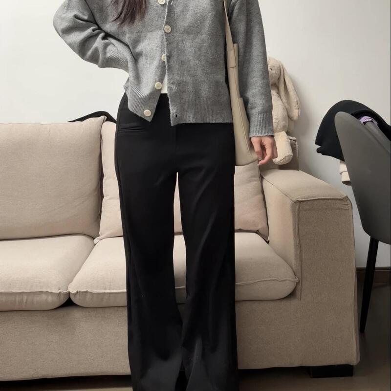 Wendy Xiaoli's Black Casual Flared Pants That Cover the Hips, Slimming, Loose Wide-Leg Pants for Pear-Shaped Body, Suit-Style Horse Hoof Pants