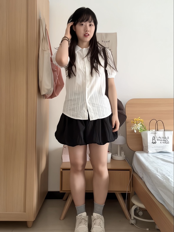 Wendy Xiaoli's New Black Puffy Flower Bud Shorts for Women 2025 Plus Size Fat mm High-Waisted Slimming Casual Shorts