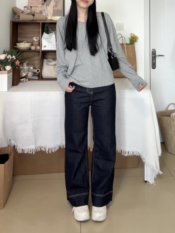 Wendy Xiaoli's Slimming, Anti-Fading Denim Blue American-Style Loose Wide-Leg Jeans, Autumn and Winter Stretchy Floor-Length Pants
