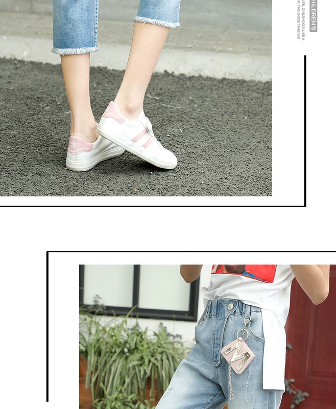 Cô gái mặc quần bên ngoài mặc một phần mỏng của cô gái hoang dã Cô gái quần jeans cắt quần mùa hè rộng lớn trẻ em học sinh - Quần jean