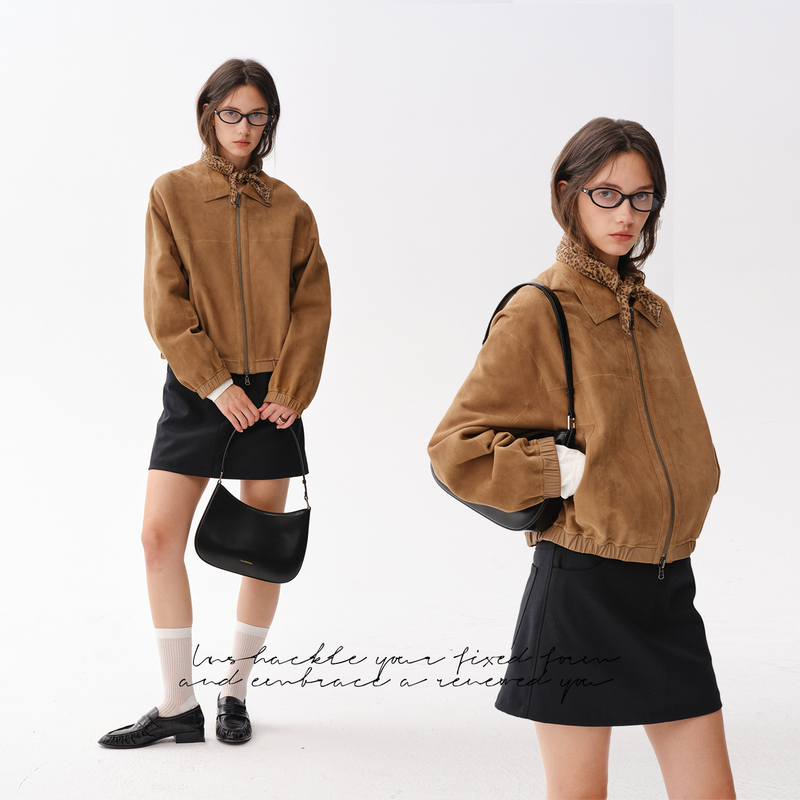【New York Dusk】Fresh Moi Reversible Suede First Layer Sheepskin Melard Leather Jacket