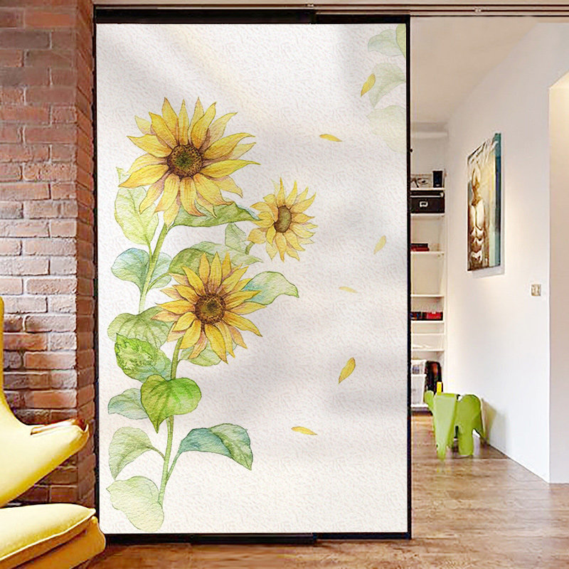 Balcony door glass adhesive film window with meritocratic electrostatic frosted film Dressing Room Light Transmission Opaque Sunflower