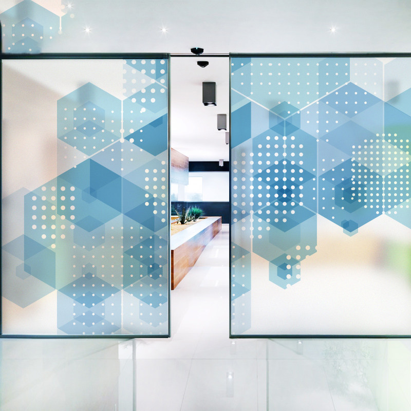 Vegetarian Customised Commercial Frosted Glass Electrostatic Film Creative Geometry Block Training Business Office Glass Stickers
