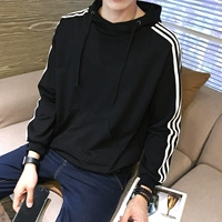 Áo len nam phiên bản Hàn Quốc của mùa xuân mũ trùm đầu sọc tay áo học sinh trung học cơ sở quần áo thể thao ba thanh đẹp trai hoodie đẹp