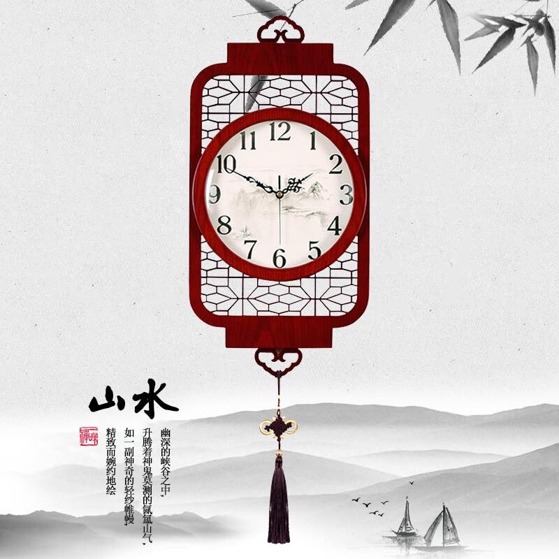 New Chinese-style wooden lantern hanging bell Large number of home living room Chinese wind and watch modern minimalist retro decorative wall clock