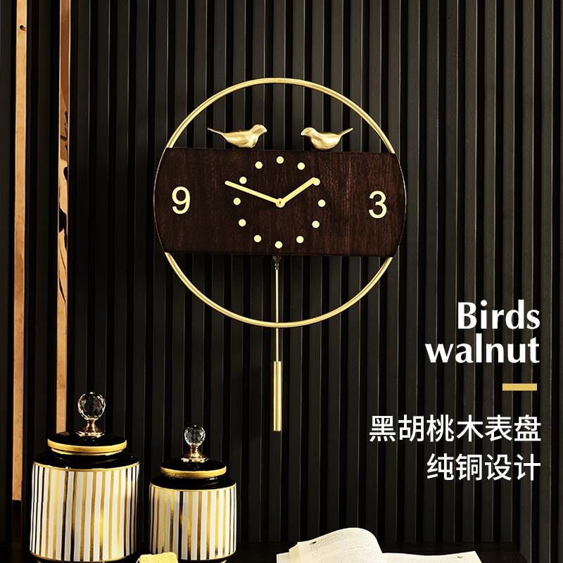 High end New Chinese pure copper hanging bell Living room hanging wall Light Extravagant Walnut Wood China Wind Pendulum Clock Performance Décor