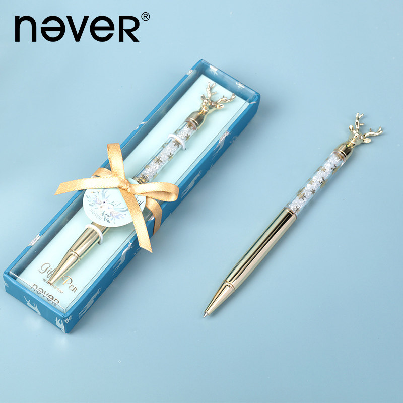 never ice and snow series flow sand signature pen 3D styling ballpoint pen point pen metal pen rod elk bestie birthday gift little fairy stationery