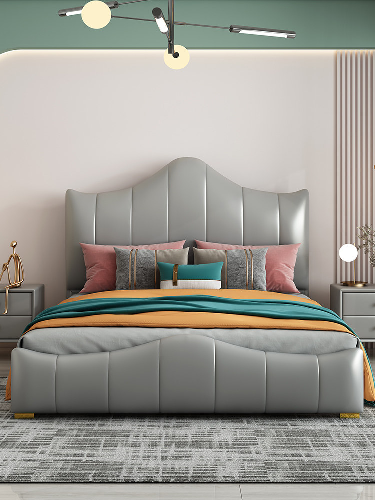 Nordic ins light luxury bed modern minimalist net red leather bed 1 8 meters double bed master bed 2 meters 2 2 wedding beds