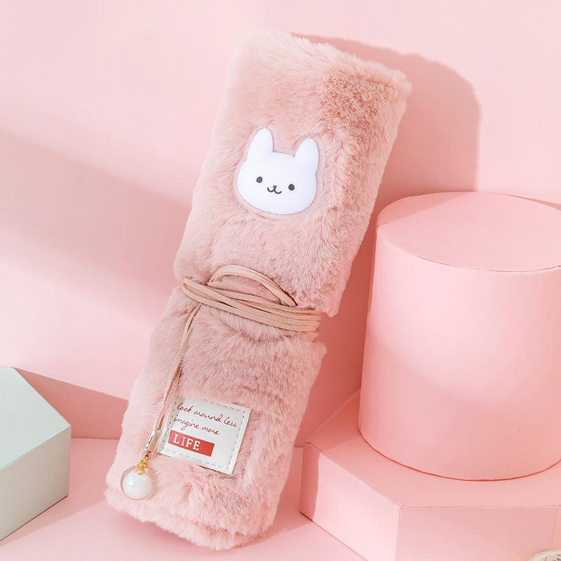 Plush Pink CatSuper cute ins Plush Pencil case female Korean version college student lovely Stationery pencil case personality high-capacity Cartoon pencil case originality junior school student Pencil case  For students Simplicity Insert pen bag